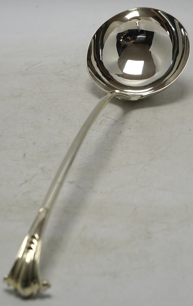 A George III silver Onslow pattern soup ladle, by James Tookey, London, 1766, 34.8cm, 5oz. Condition - fair to good